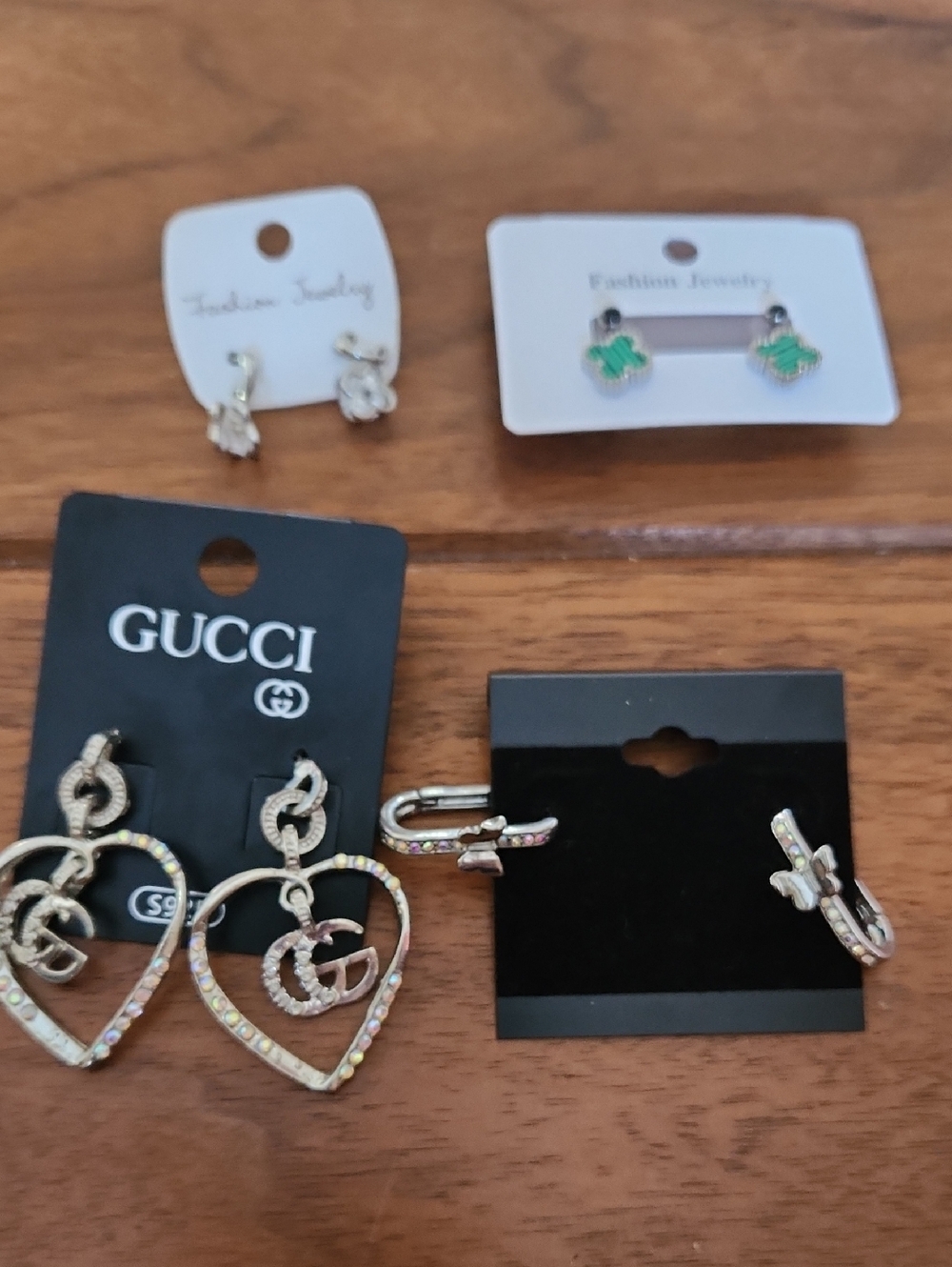 Fashion Jewelry Gold-Tone Crystal Heart Drop Earrings Set